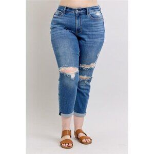 Judy Blue Full Size Mr Vintage Wash Boyfriend Fit W/ Destroy Jeans Plue Size